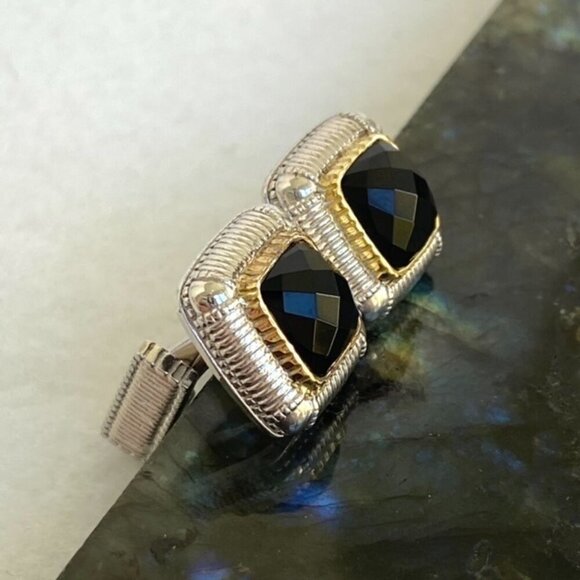 Judith Ripka Sterling Silver 925 18K Yellow Gold Faceted Black Onyx Cuff Links - Picture 13 of 16